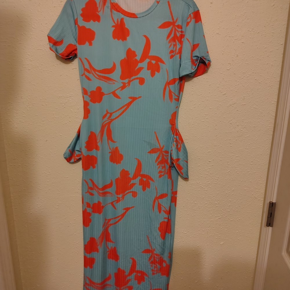 SHEIN Blue and Red Floral Midi Dress